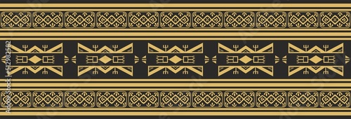 Native American vector gold seamless pattern. Endless Aztec, Maya, Inca ornament. Drawing for border and frame.