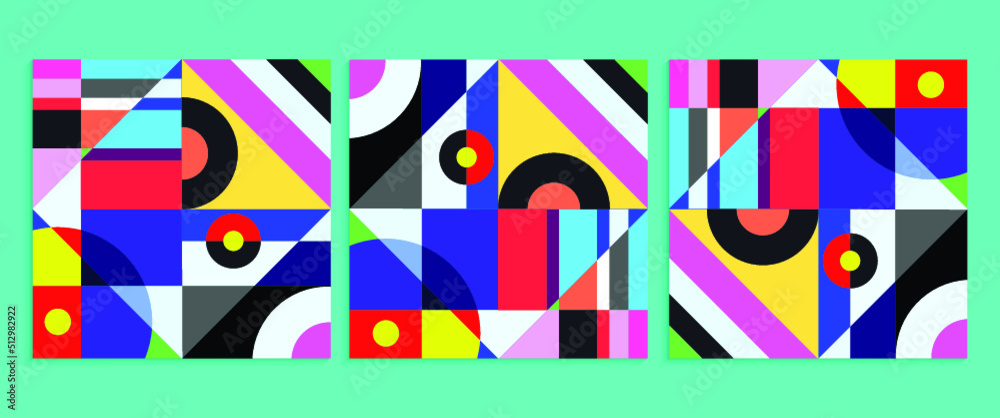 Geometric graphic design covers. Cool abstract shape compositions
Geometric graphic design covers. Cool abstract shape compositions