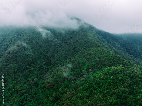 Aerial view of beautiful tropical forest mountain landscape