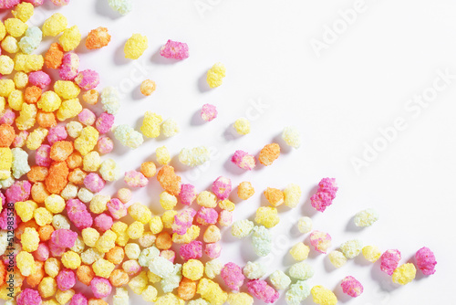 Rainbow colored puffed maize