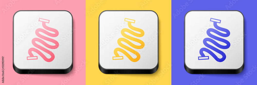 Isometric Racing track icon isolated on pink, yellow and blue background. Square button. Vector