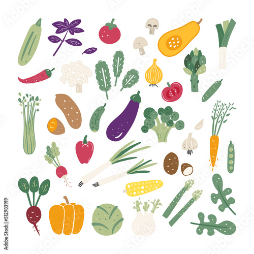 Collection of different doodle style vegetables