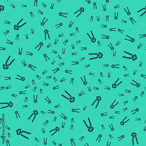 Black Blacksmith pliers tool icon isolated seamless pattern on green background. Vector