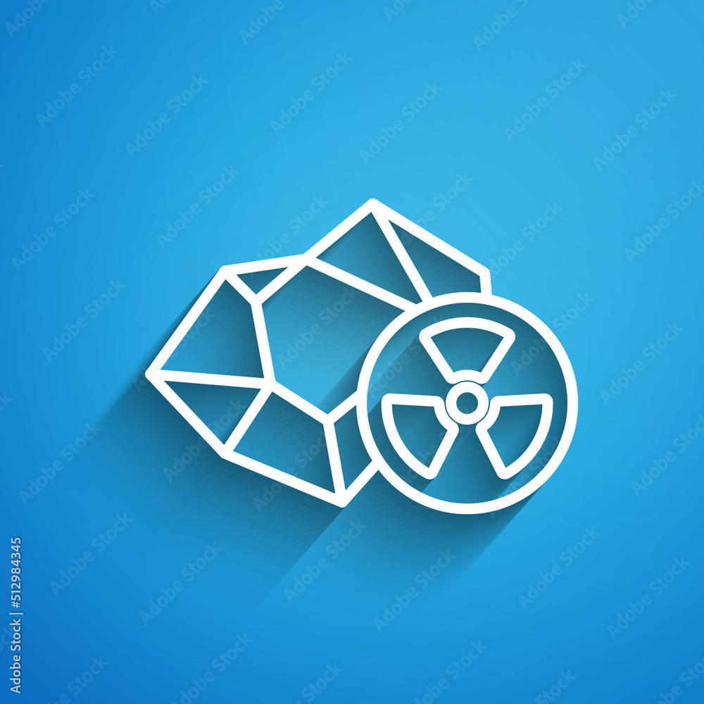 White line Radioactive icon isolated on blue background. Radioactive toxic symbol. Radiation hazard sign. Long shadow. Vector White line Radioactive icon isolated on blue background. Radioactive toxic symbol. Radiation hazard sign. Long shadow. Vector