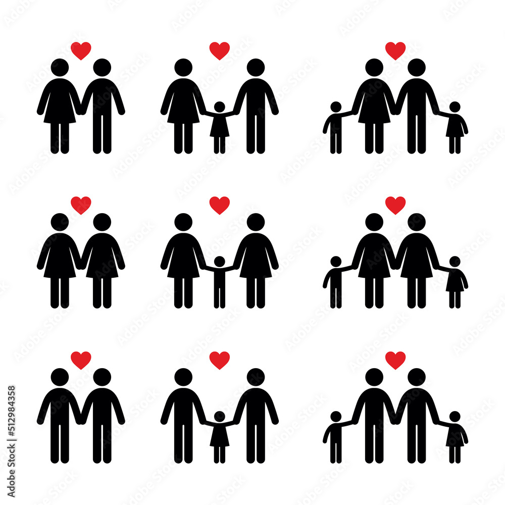 Family icons set. Vector Illustration on the white background. Vector man & woman icons. LGBT. Family icons set. Vector Illustration on the white background. Vector man & woman icons. LGBT.