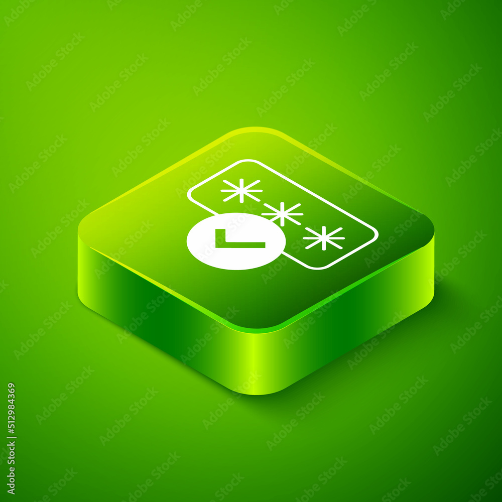 Isometric Password protection and safety access icon isolated on green background. Security, safety, protection, privacy concept. Green square button. Vector Isometric Password protection and safety access icon isolated on green background. Security, safety, protection, privacy concept. Green square button. Vector