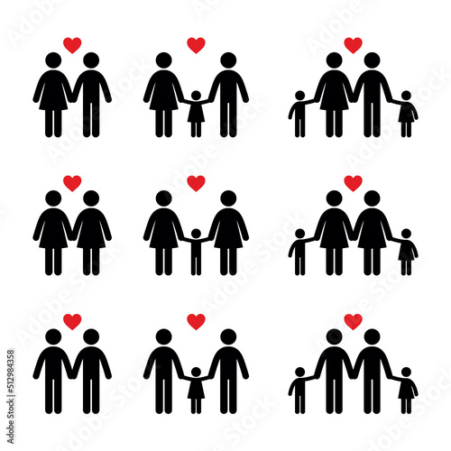 Family icons set. Vector Illustration on the white background. Vector man   woman icons. LGBT.