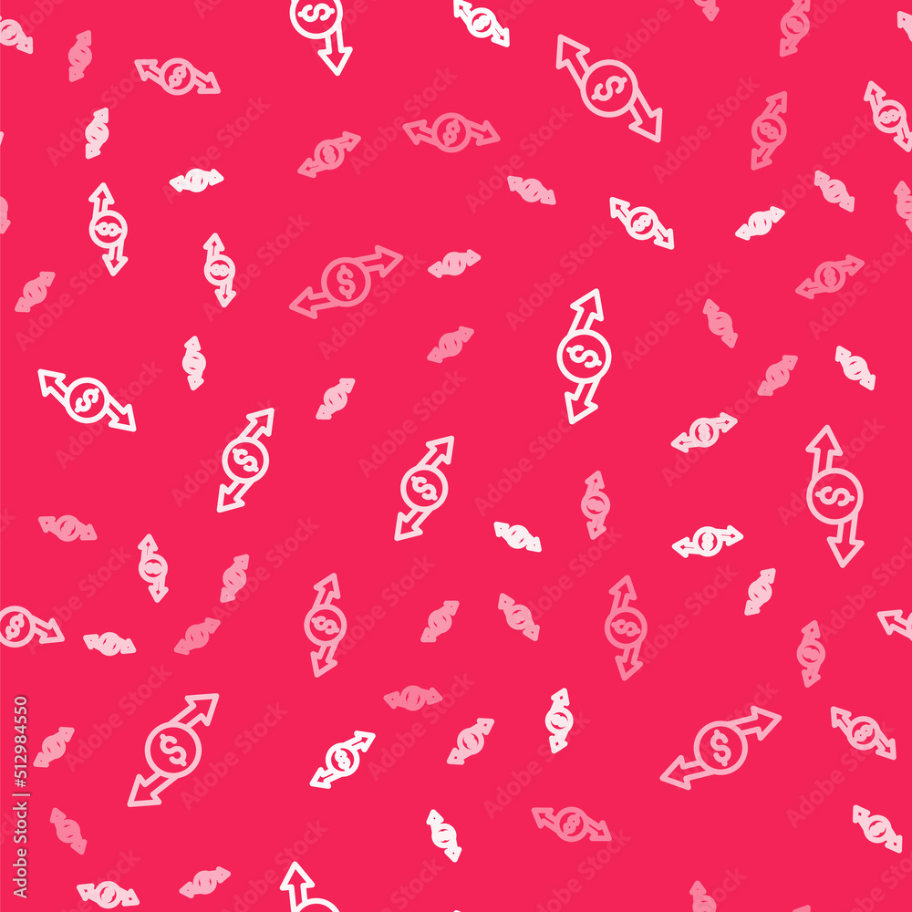 White line Money exchange icon isolated seamless pattern on red background. Cash transfer symbol. Banking currency sign. Vector White line Money exchange icon isolated seamless pattern on red background. Cash transfer symbol. Banking currency sign. Vector