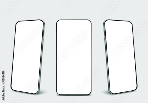 Realistic 3d black smartphone mockup isolated on background. modern mobile phone collection with copy space. technology vector illustration