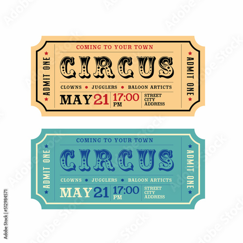 Vintage, retro beautiful tickets for circus, for events, for movie, for cinema, for theater