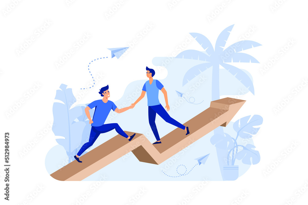 Goal-focused, increase motivation, way to achieve the goal, support and teamwork, help in overcoming obstacles, flat design modern illustration