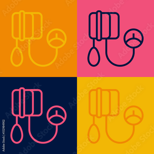 Pop art line Blood pressure icon isolated on color background. Vector