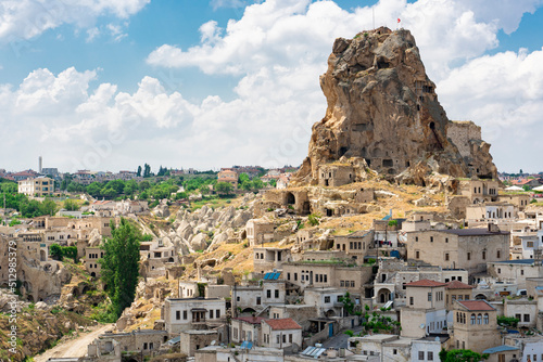 Ortahisar Fortress Cappadocia. Ancient buildings underground city. Housing in the rock Turkey.