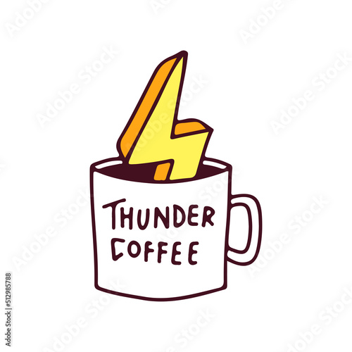 Thunder on cup of coffee, illustration for t-shirt, street wear, sticker, or apparel merchandise. With retro, and cartoon style.