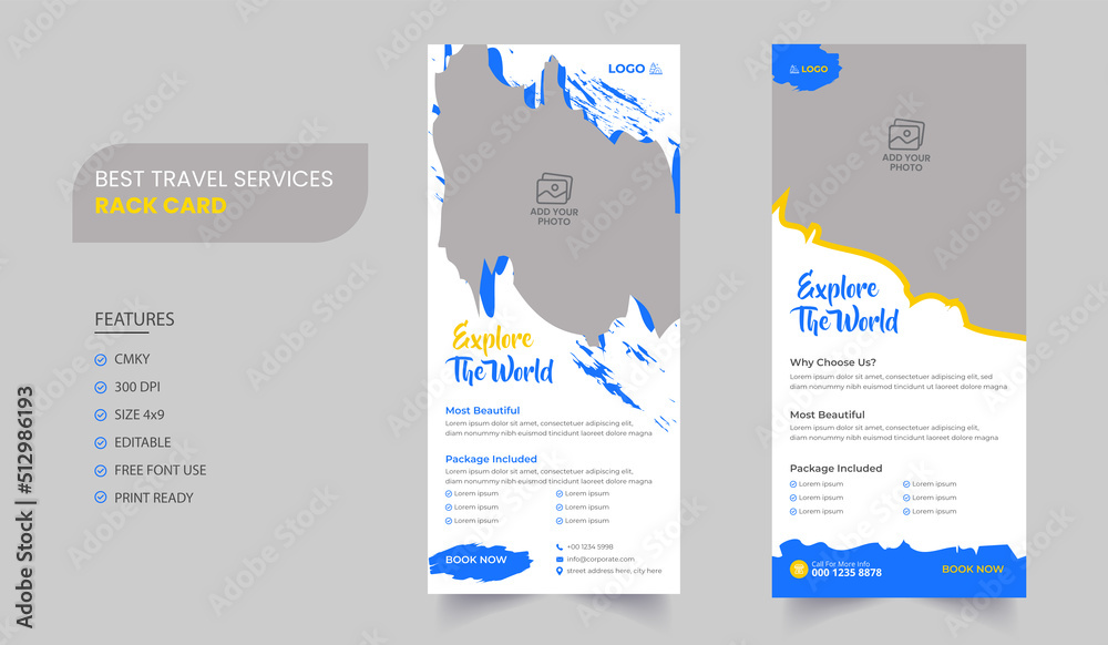 Modern Travel Rack Card Design Template, Dl Flyer Template Poster