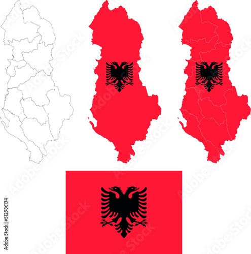 Set of territories of the country with the flag of Albania