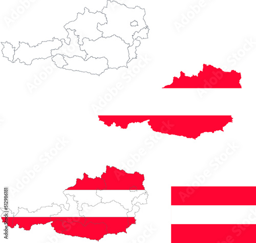 Set of territories of the country with the flag of Austria
