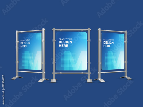 Standee Mockup for road side promotion and advertising. Road side banner poster standee mock up. Dreamstime.com Bus Station Billboard  screen mock-up. 3D Rendered Illustration.