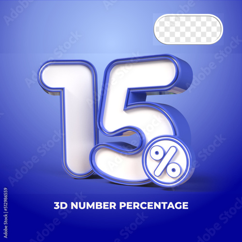 3D render number 15% percentage  sale progress blue