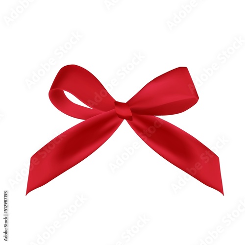 Satin red ribbon with bow isolated on white background.