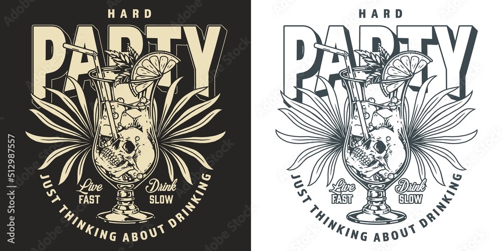 Fototapeta premium Party cocktail vintage emblem monochrome