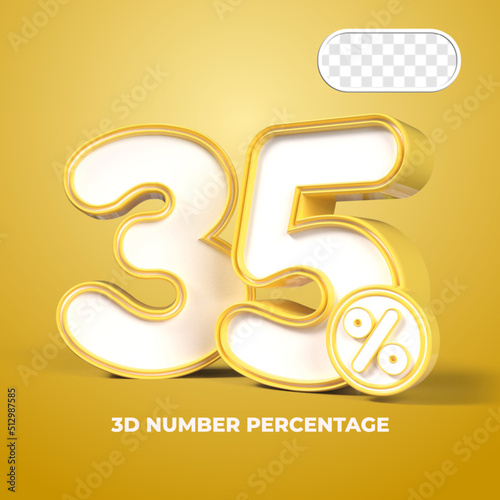 3D render number 35% percentage  sale progress Yellow color