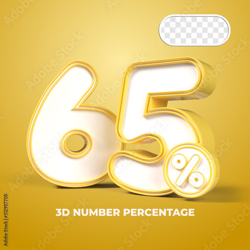 3D render number 65% percentage  sale progress Yellow color