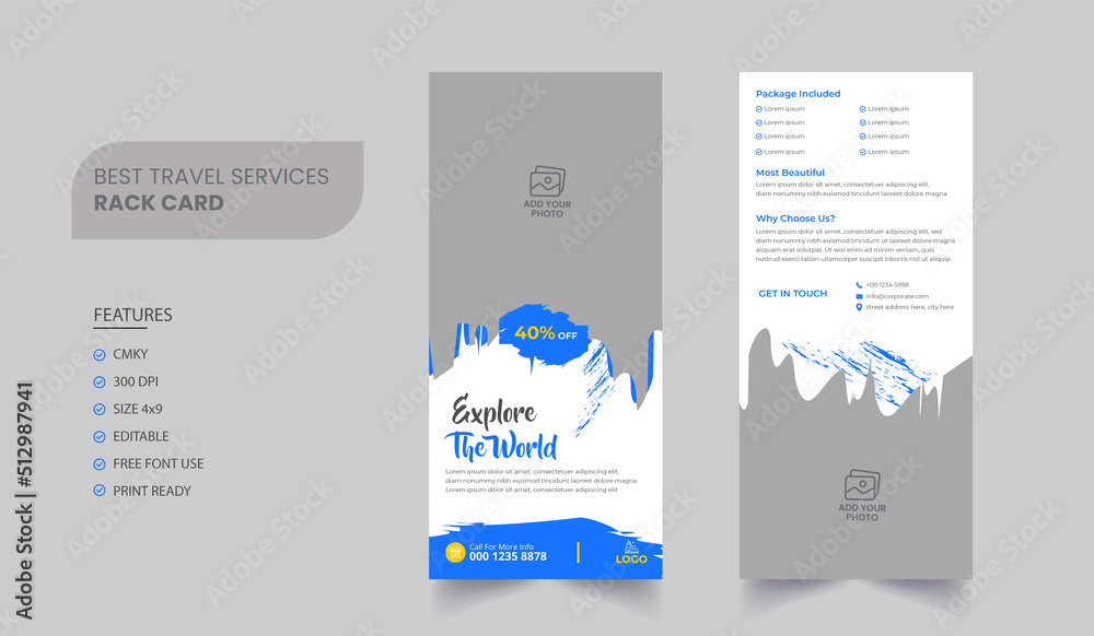 Modern Travel Rack Card Design Template, Dl Flyer Template Poster