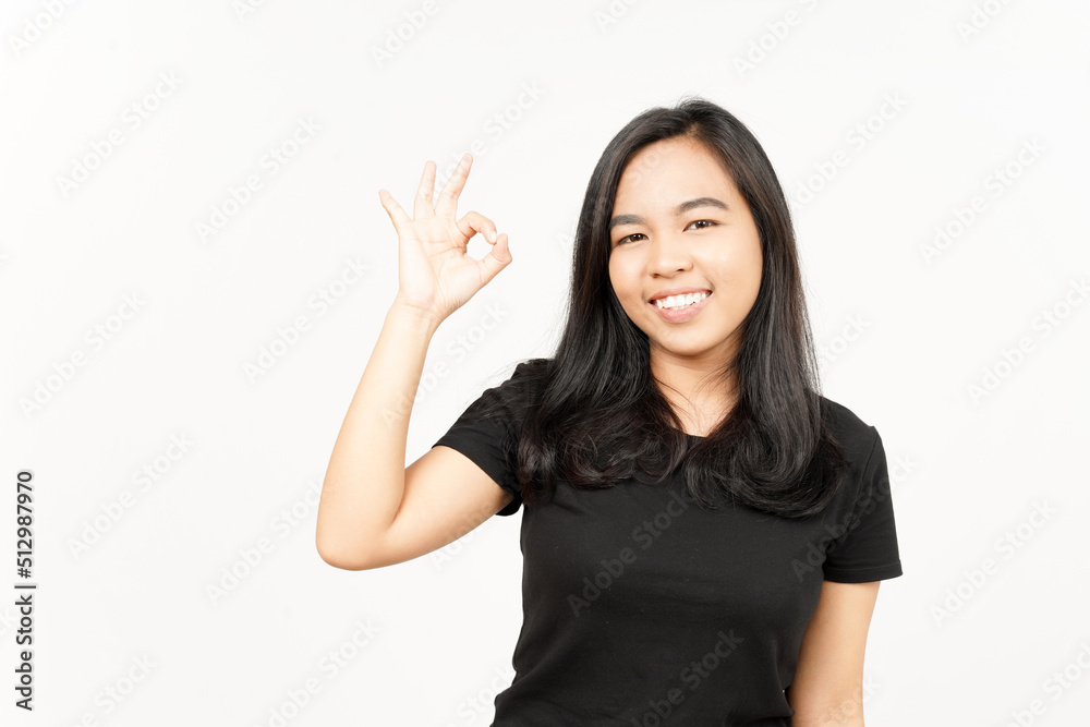 Showing ok sign of Beautiful Asian Woman Isolated On White Background Showing ok sign of Beautiful Asian Woman Isolated On White Background