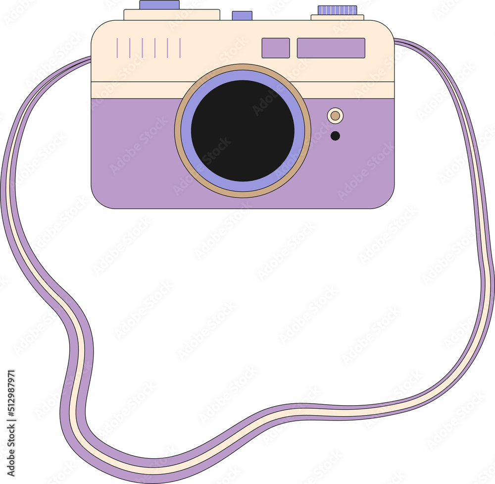 Vintage camera, cute purple flat style. Retro photo camera vector illustration.