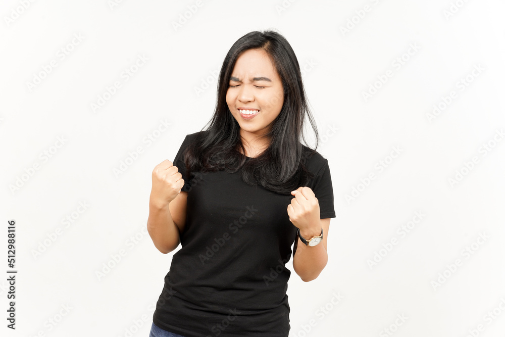 Yes and Celebration Gesture of Beautiful Asian Woman Isolated On White Background Yes and Celebration Gesture of Beautiful Asian Woman Isolated On White Background