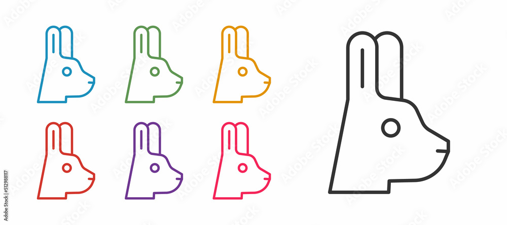 Set line Rabbit with ears icon isolated on white background. Magic trick. Mystery entertainment concept. Set icons colorful. Vector