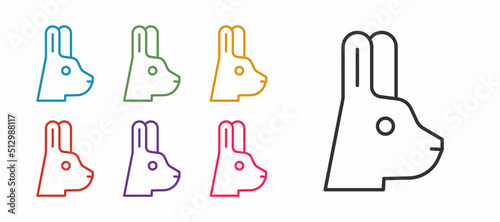 Set line Rabbit with ears icon isolated on white background. Magic trick. Mystery entertainment concept. Set icons colorful. Vector