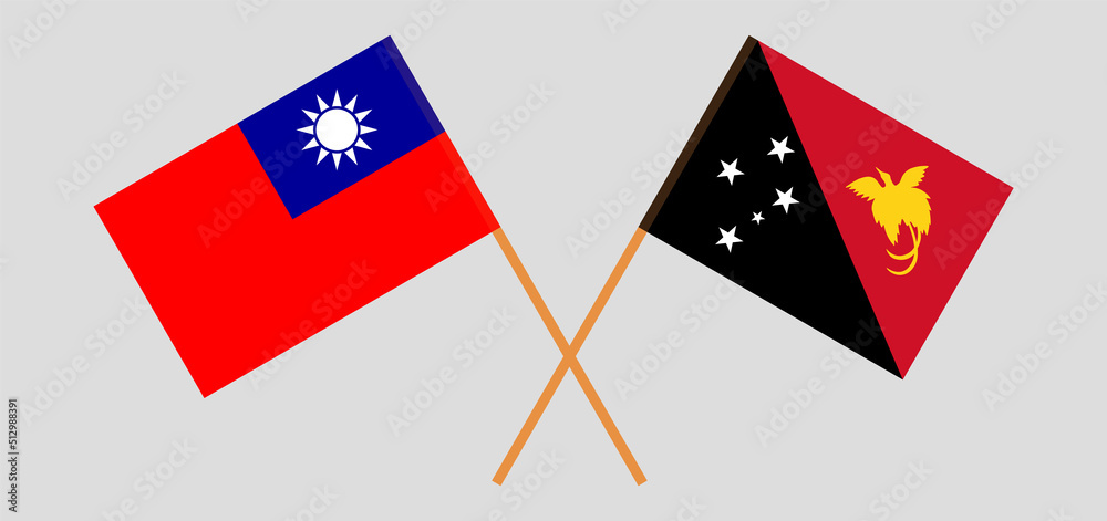 Crossed flags of Taiwan and Papua New Guinea. Official colors. Correct proportion Crossed flags of Taiwan and Papua New Guinea. Official colors. Correct proportion