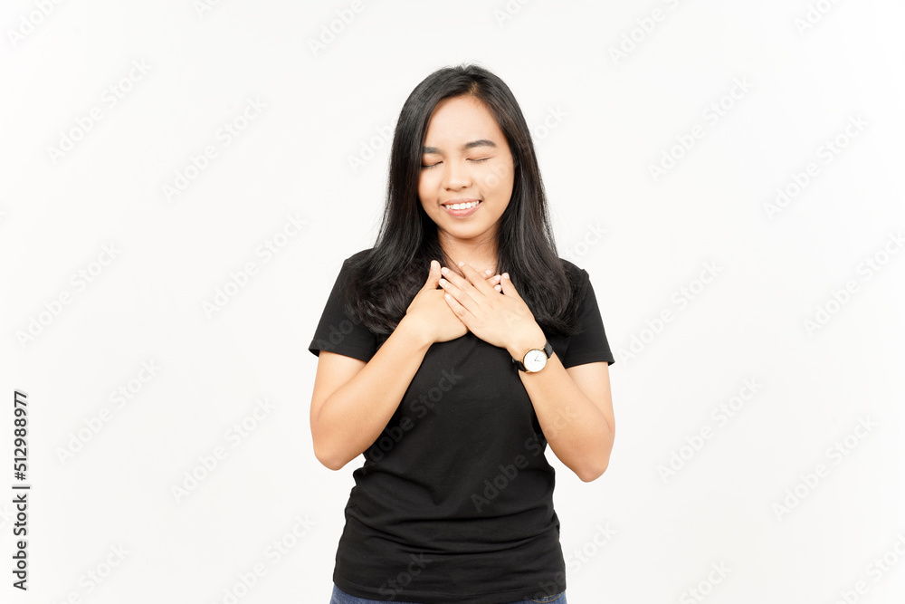 Self love grateful of Beautiful Asian Woman Isolated On White Background Self love grateful of Beautiful Asian Woman Isolated On White Background