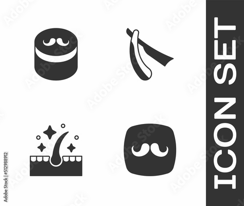 Set Barbershop, Gel or wax for hair styling, Oil care treatment and Straight razor icon. Vector