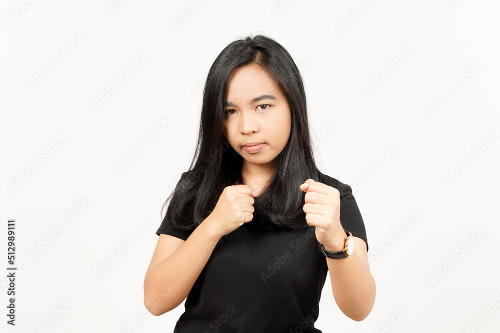 Punching fist to fight of Beautiful Asian Woman Isolated On White Background Punching fist to fight of Beautiful Asian Woman Isolated On White Background