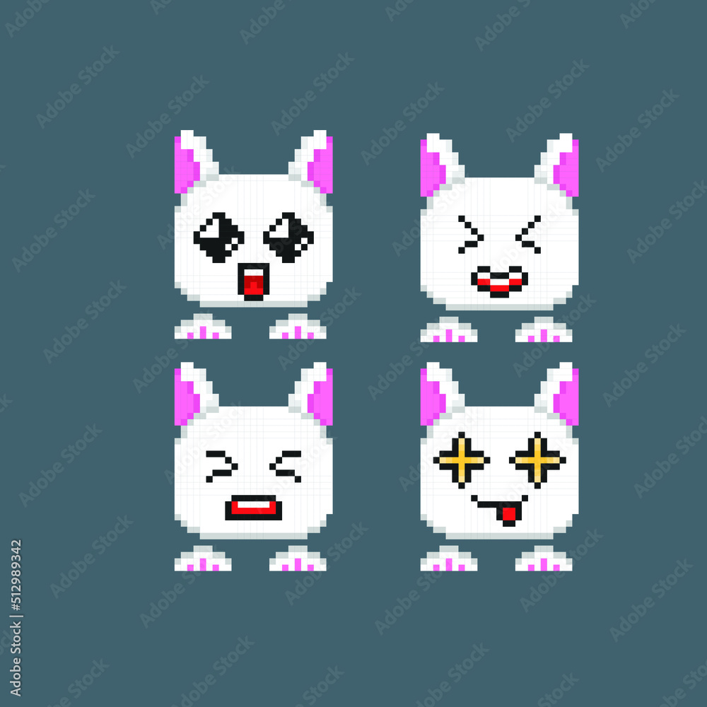 cute bunny head with emoticon set in pixel art style Stock Vector ...