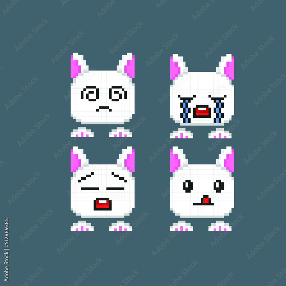cute bunny emoticon set with pixel art style