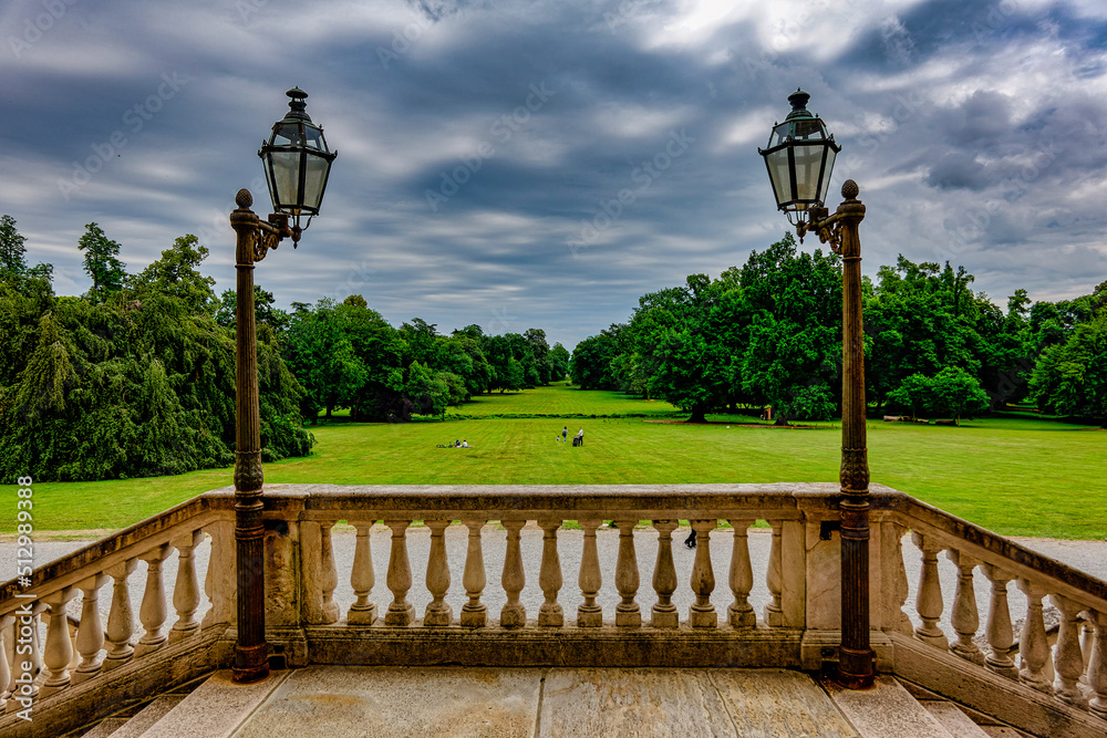 Panorama from the Royal Villa of Monza towards the Royal Gardens Monza Lombardy Italy Panorama from the Royal Villa of Monza towards the Royal Gardens Monza Lombardy Italy