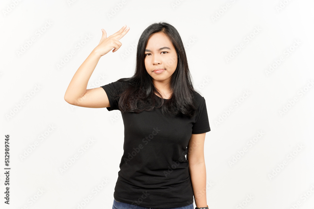 Gun finger gesture of Beautiful Asian Woman Isolated On White Background Gun finger gesture of Beautiful Asian Woman Isolated On White Background