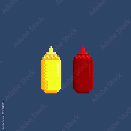 sauce and mayonnaise bottle in pixel art style