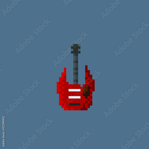 red electric guitar in pixel art style