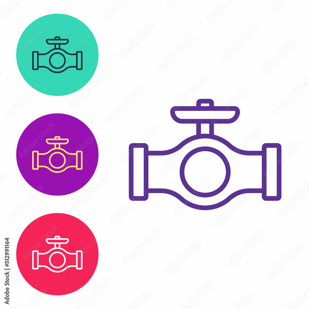 Set line Oil pipe with valve icon isolated on white background. Set icons colorful. Vector