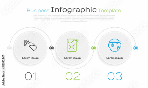 Set line Cocktail molotov, Canister fuel and Bandit. Business infographic template. Vector