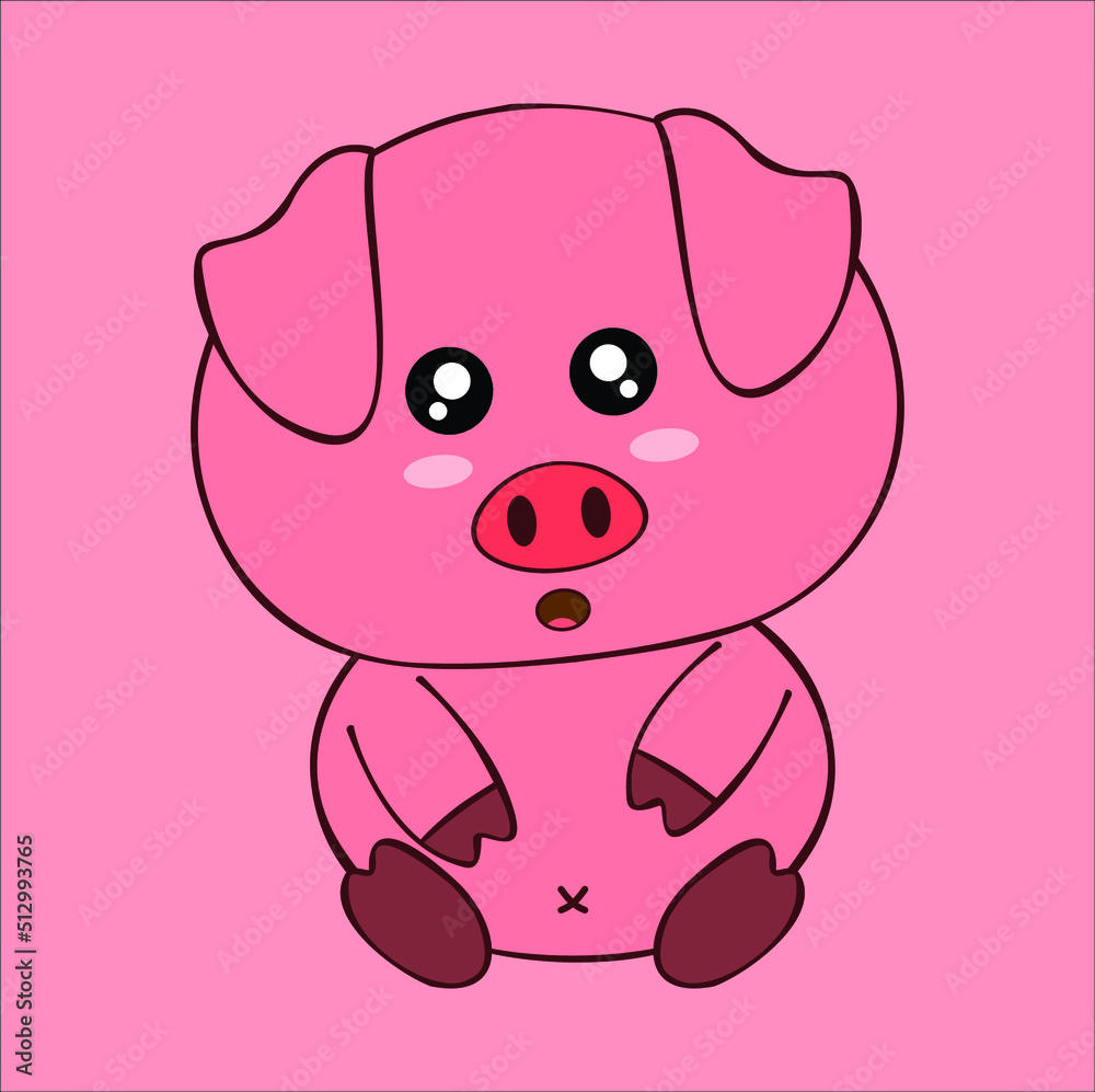 Fototapeta premium kawaii cute pig illustration line art vector design