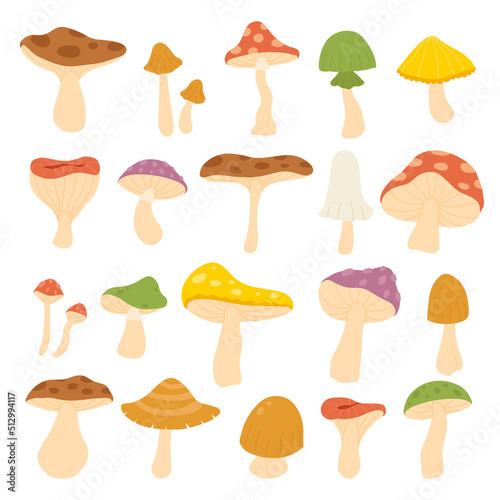 Hand drawn set of Halloween Mushroom Objects Character Elements, Vector illustration collections bundle set with Fungus plant