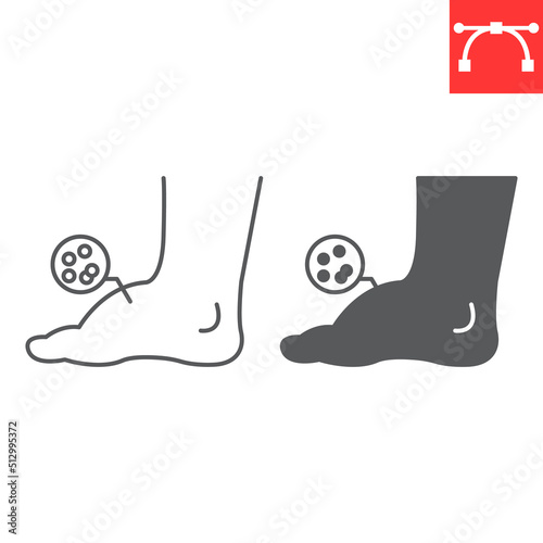 Leg edema line and glyph icon, diabetic and foot, leg swelling vector icon, vector graphics, editable stroke outline sign, eps 10.