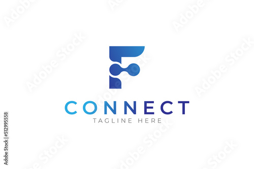 Abstract Initial letter F Logo, blue gradient letter F with Connected Dots combination, usable for Technology, company and business logos, Flat Vector Logo Design Template, vector illustration