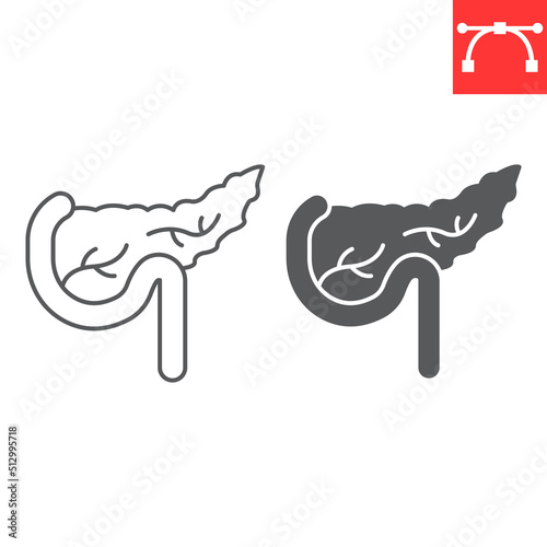 Pancreatitis line and glyph icon, diabetic and pancreas, pancreatic diseases vector icon, vector graphics, editable stroke outline sign, eps 10.